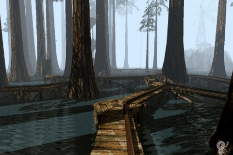 Myst for iPhone screenshot of entrance to the Channelwood age